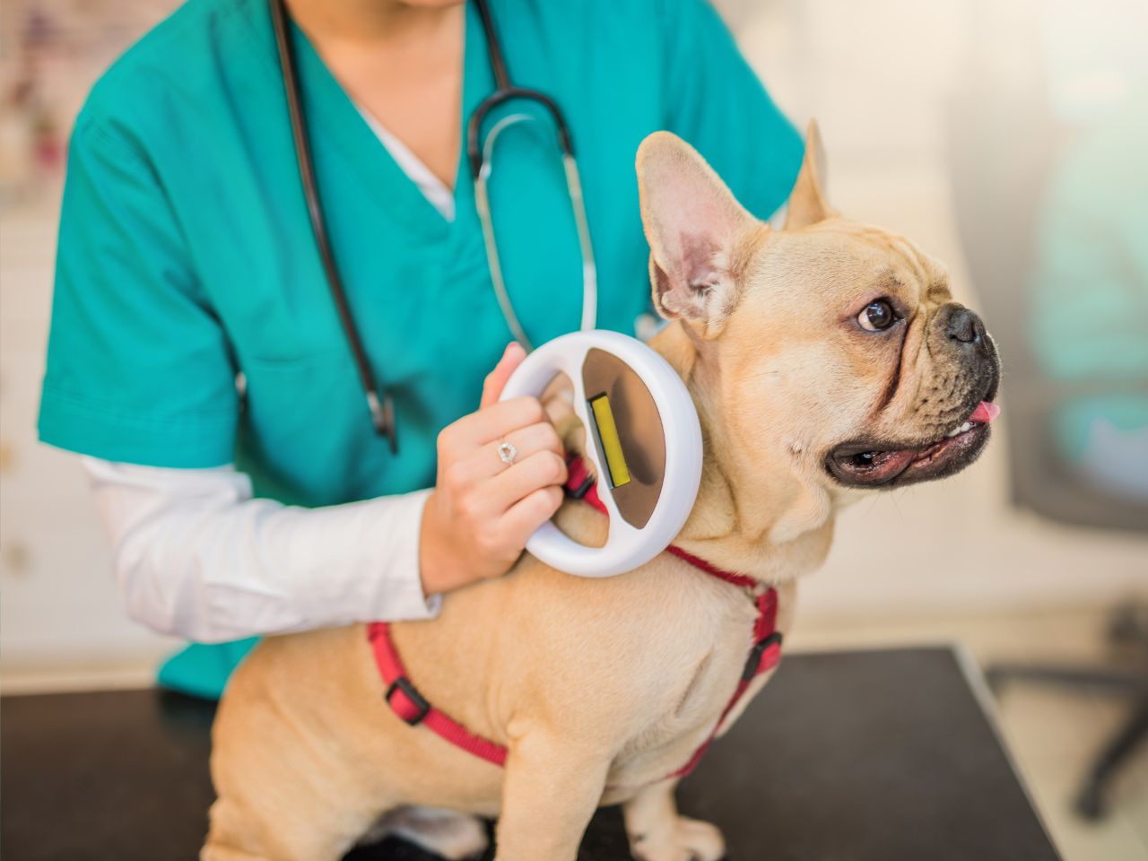 Vet scanning dog's microchip